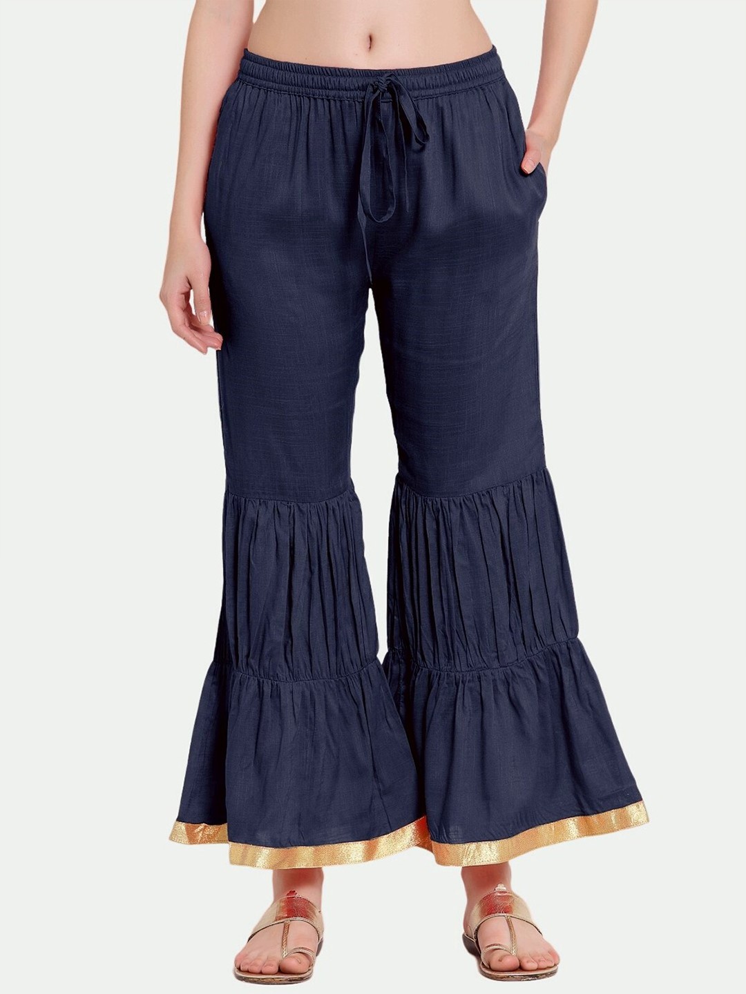 

PATRORNA Women Blue & Gold-Toned Palazzos