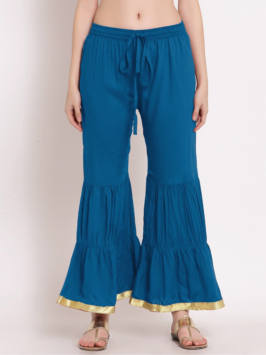 

PATRORNA Women Blue & Gold-Toned Ethnic Palazzos