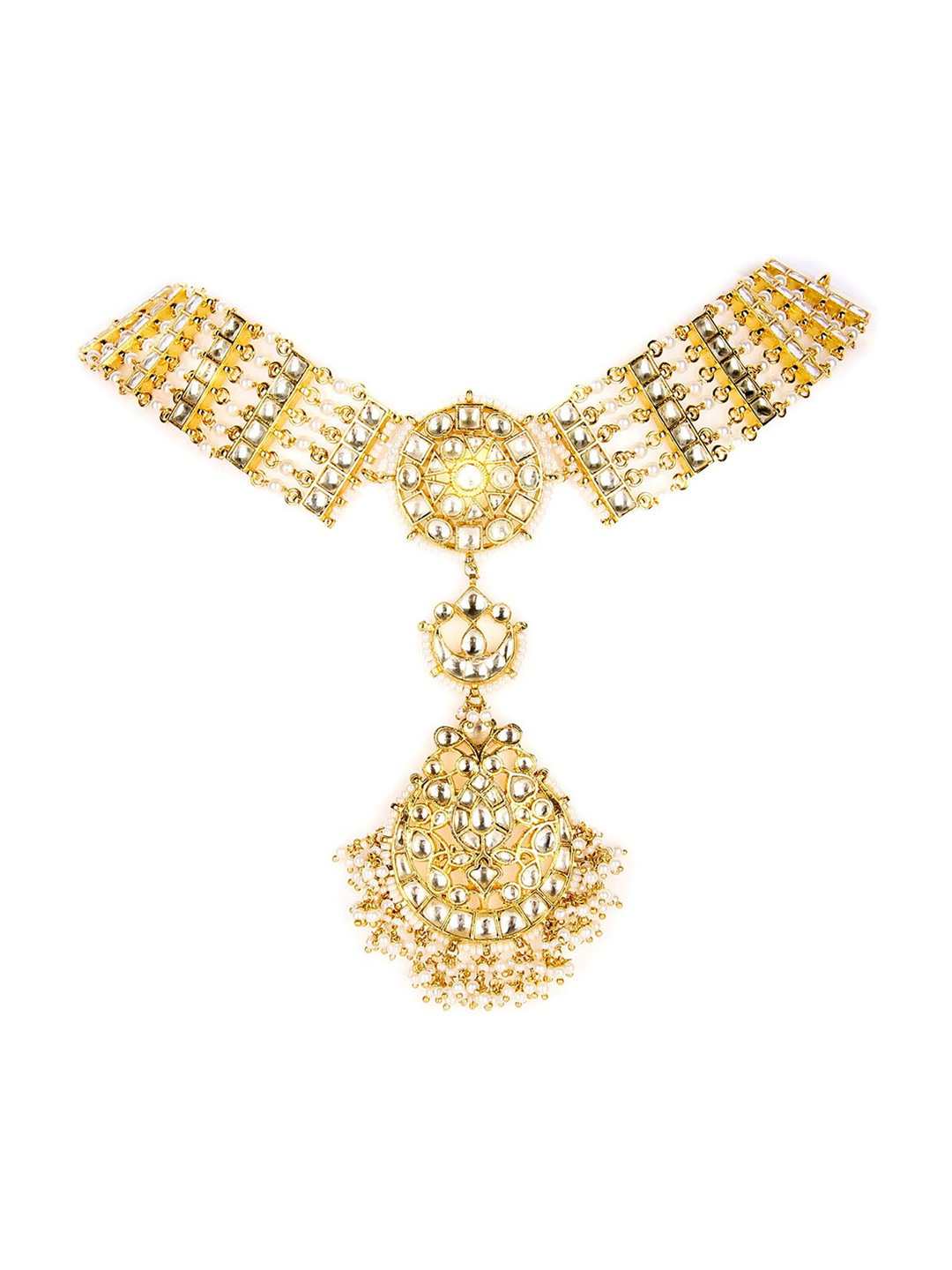 

AURAA TRENDS Gold-Plated Kundan Studded & Beaded Head Jewellery