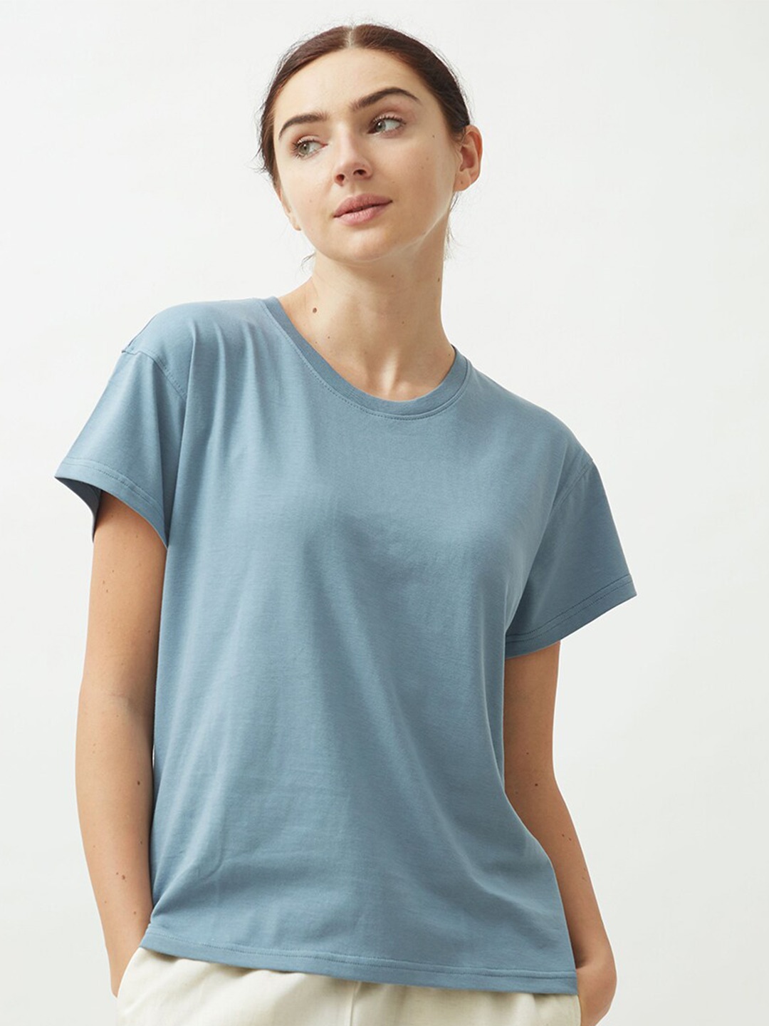 

Saltpetre Women Drop- Shoulder Sleeves Organic Cotton T-shirt, Blue