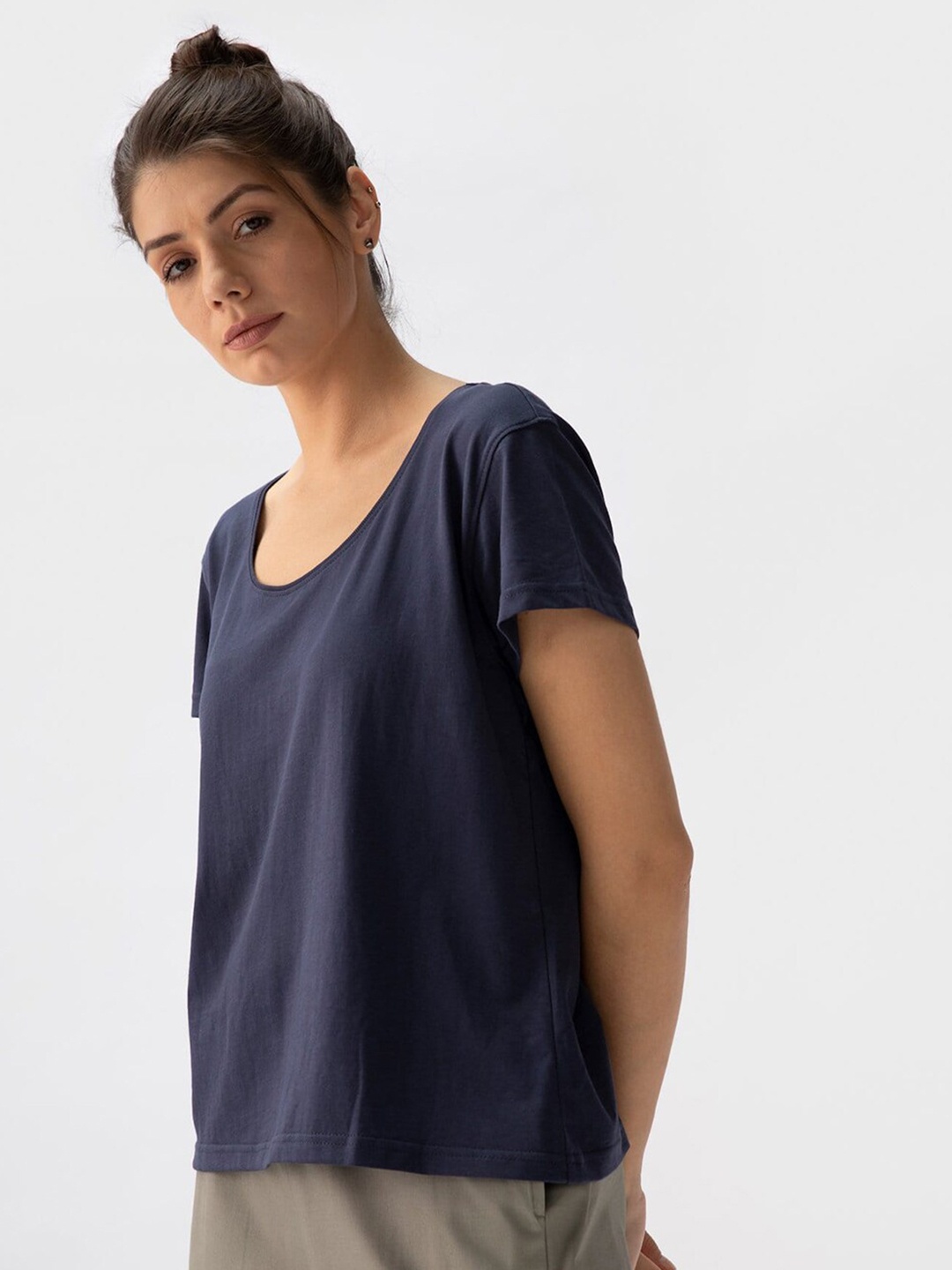 

Saltpetre Women Drop-Shoulder Sleeves Organic Cotton T-shirt, Navy blue