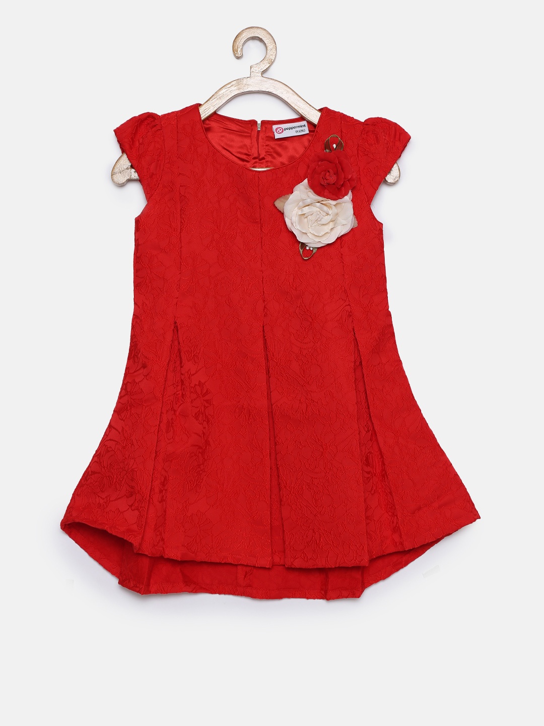 

Peppermint Girls Red Self-Design A-Line Dress