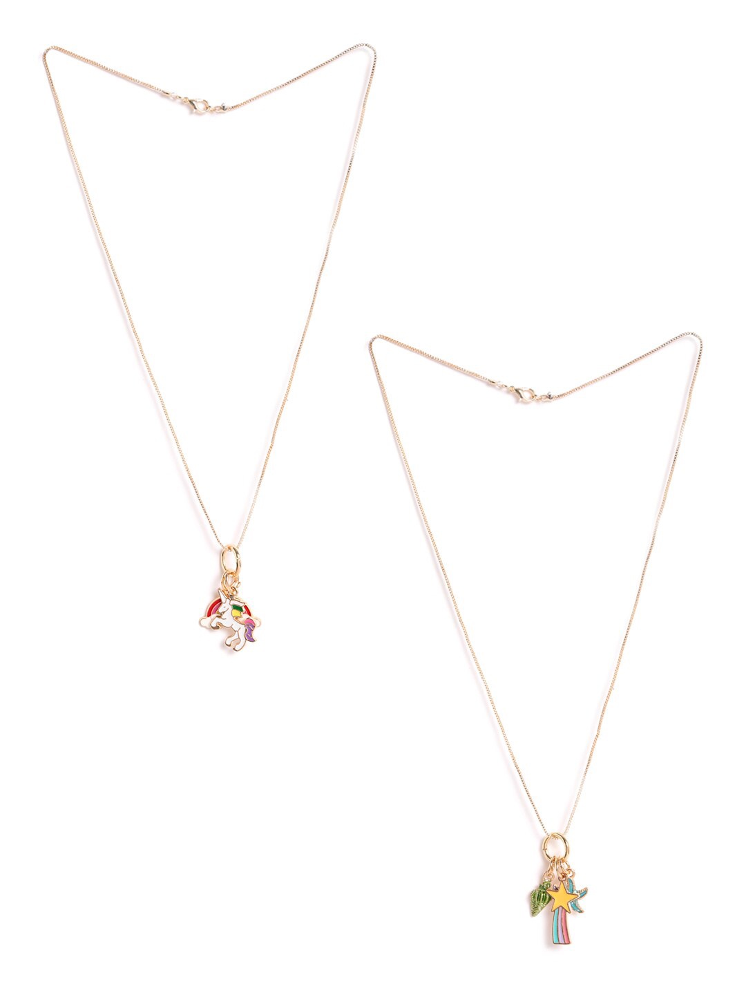 

EL REGALO Pack Of 2 Gold-Plated Necklace, Green