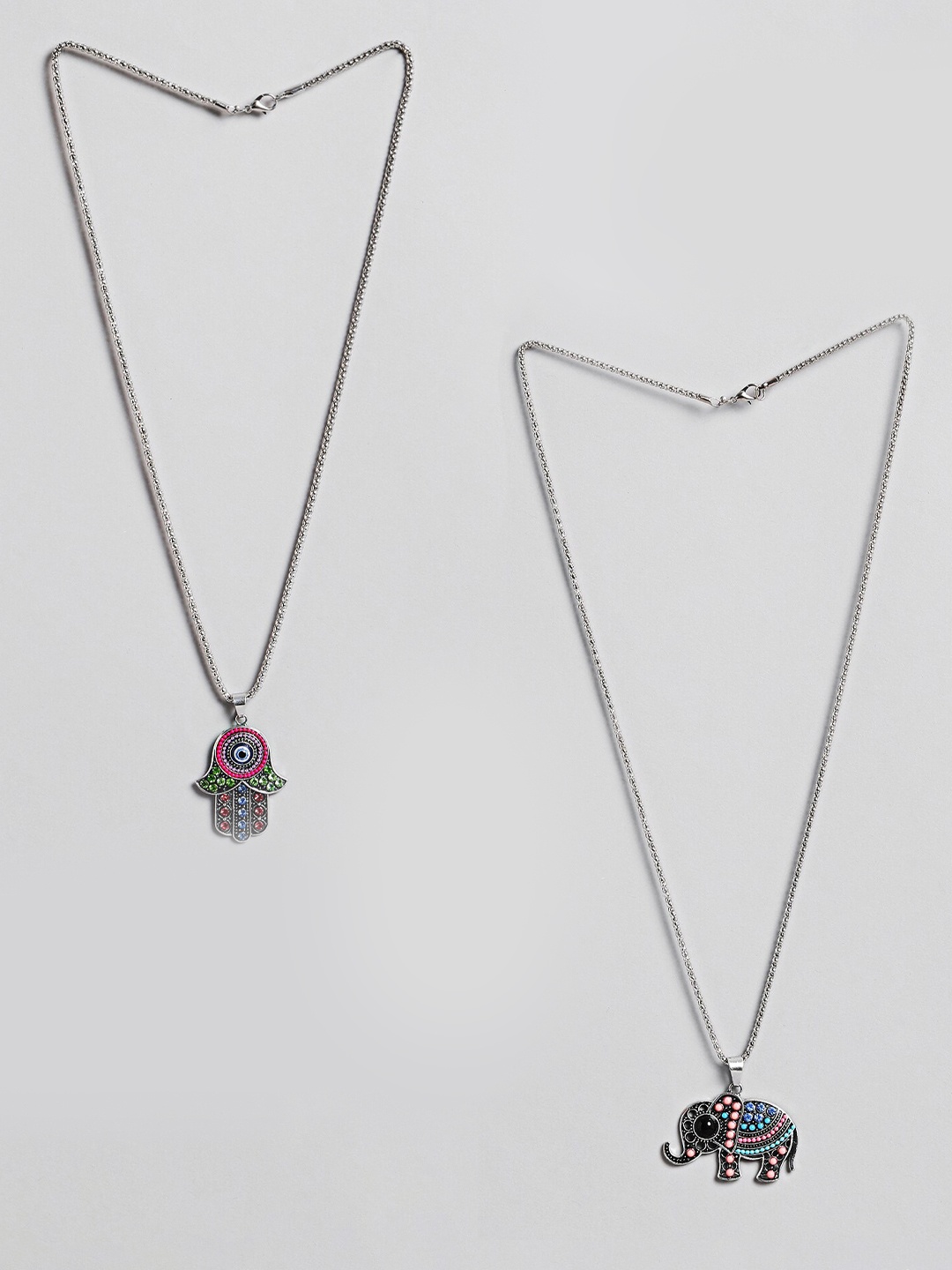 

EL REGALO Pack Of 2 Silver-Plated Chain, Pink