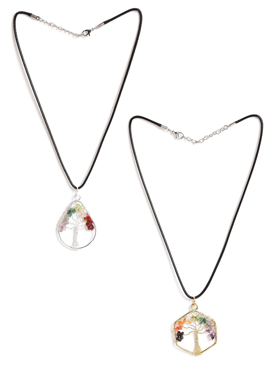 

EL REGALO Pack Of 2 Gold-Plated Necklace, Black
