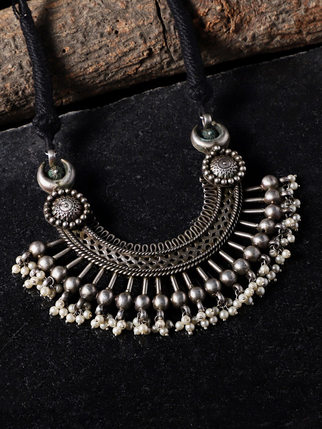 

VENI Silver-Toned Brass Silver-Plated Oxidised Necklace