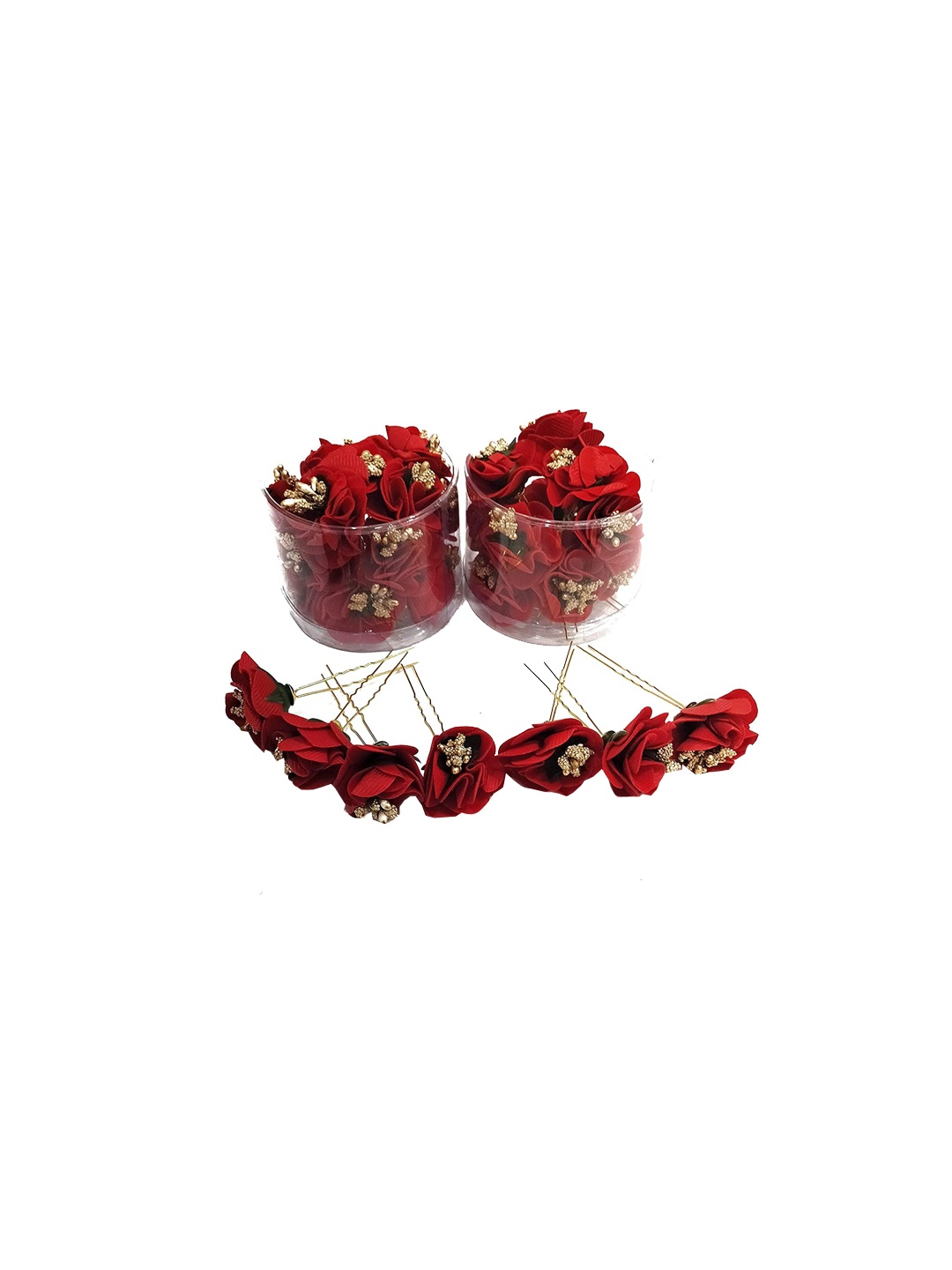 

CHANDERKASH Set Of 12 Fancy Metal Rose Jura Pins For Bridal Hair, Red
