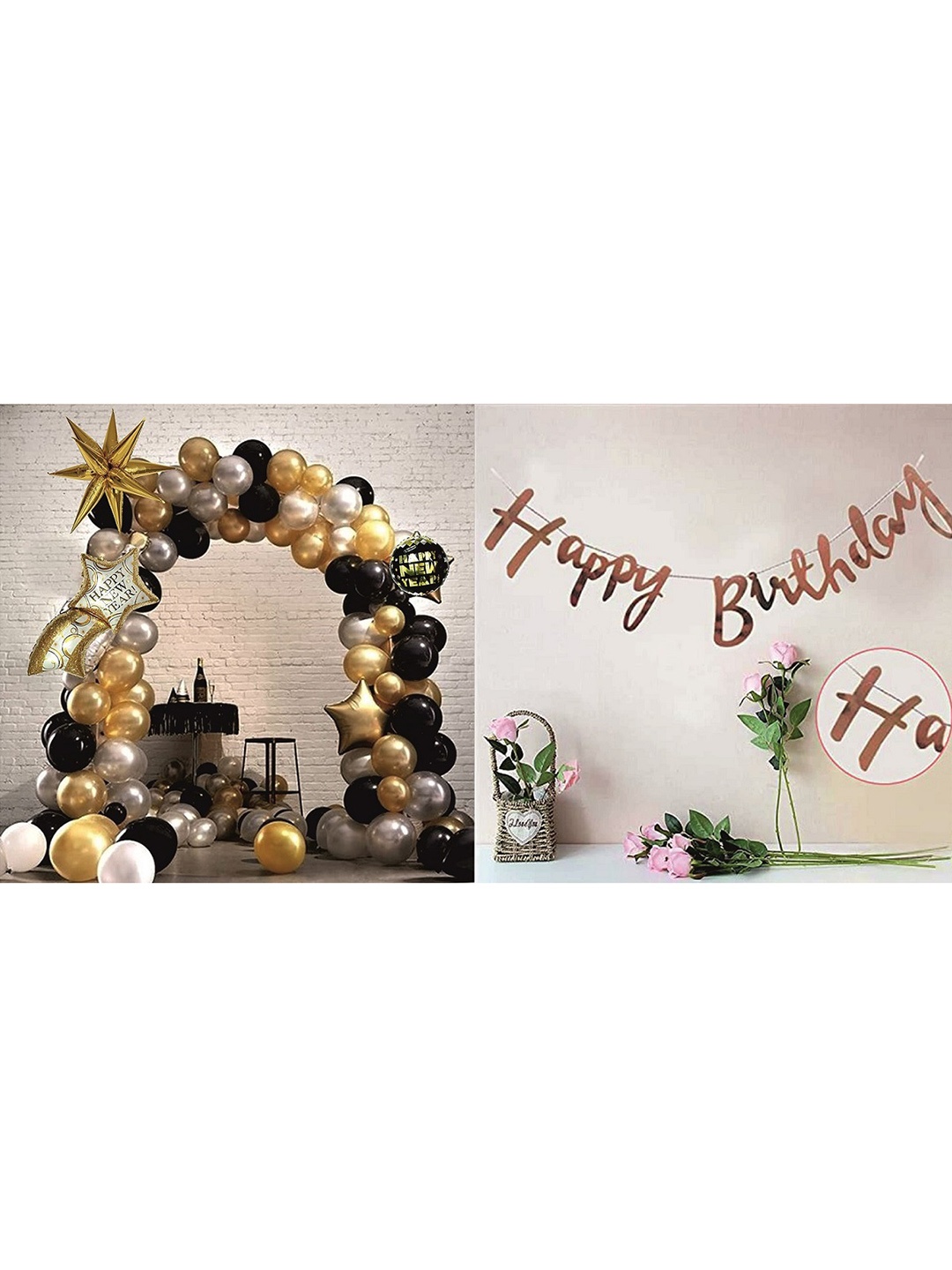 

CHOCOZONE Set Of 50 Balloons & Photo Banner Birthday Decorations, Gold