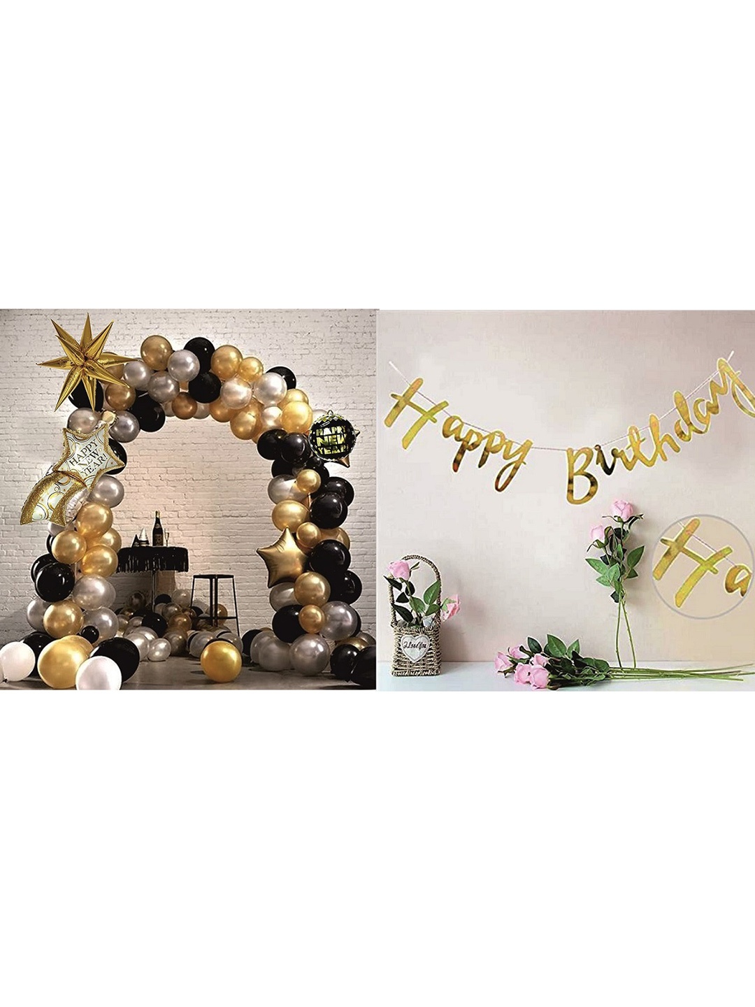 

CHOCOZONE Set Of 50 Balloons & A Banner Birthday Decoration, Black