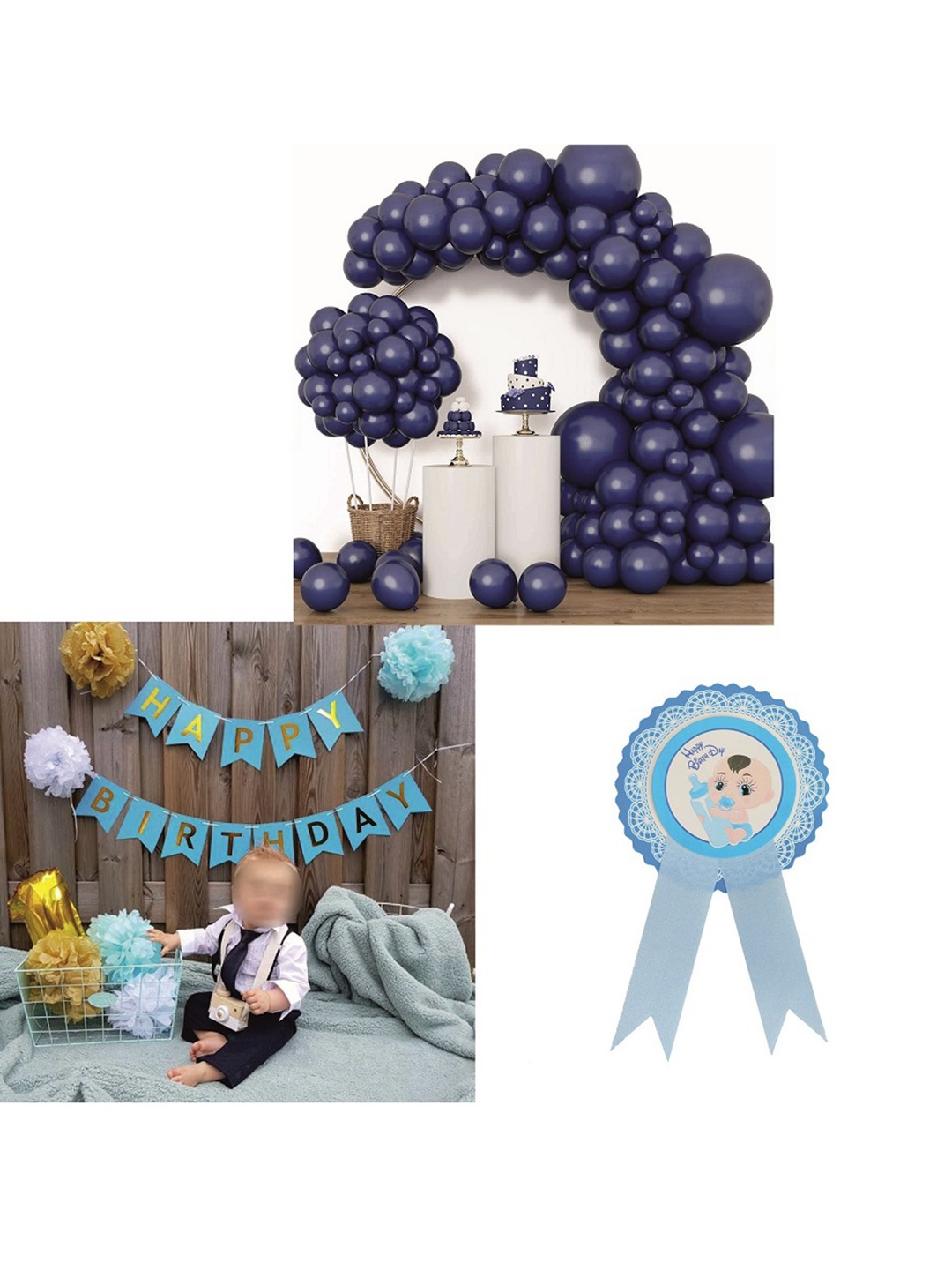 

CHOCOZONE Set Of 50 LED Balloons Birthday Banner & Badge Birthday Decorations, Blue