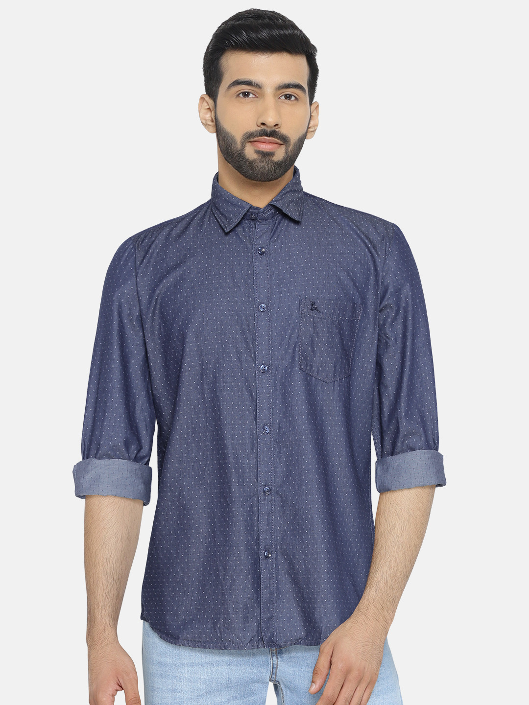 

Parx Men Blue Smart Slim Fit Self Design Casual Shirt