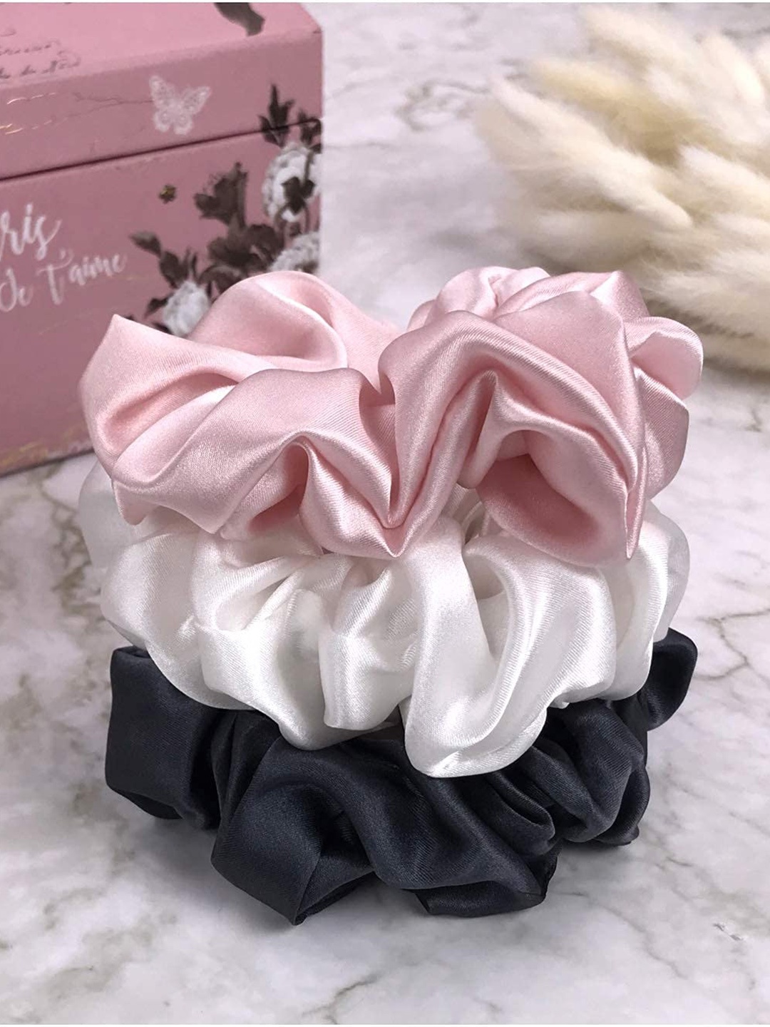 

CHRONEX Set Of 12 Satin Hair Scrunchies Silk Elastic Hair Bands Skinny Hair Ties, Pink