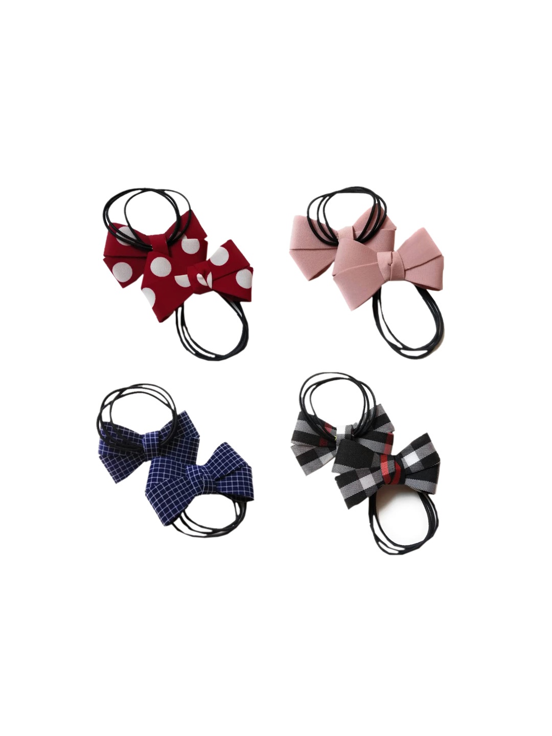

CHRONEX Set Of 4 Stylish Hair Accessories, Hair Bows, Ribbon Bows with Black Rubber Band, Maroon