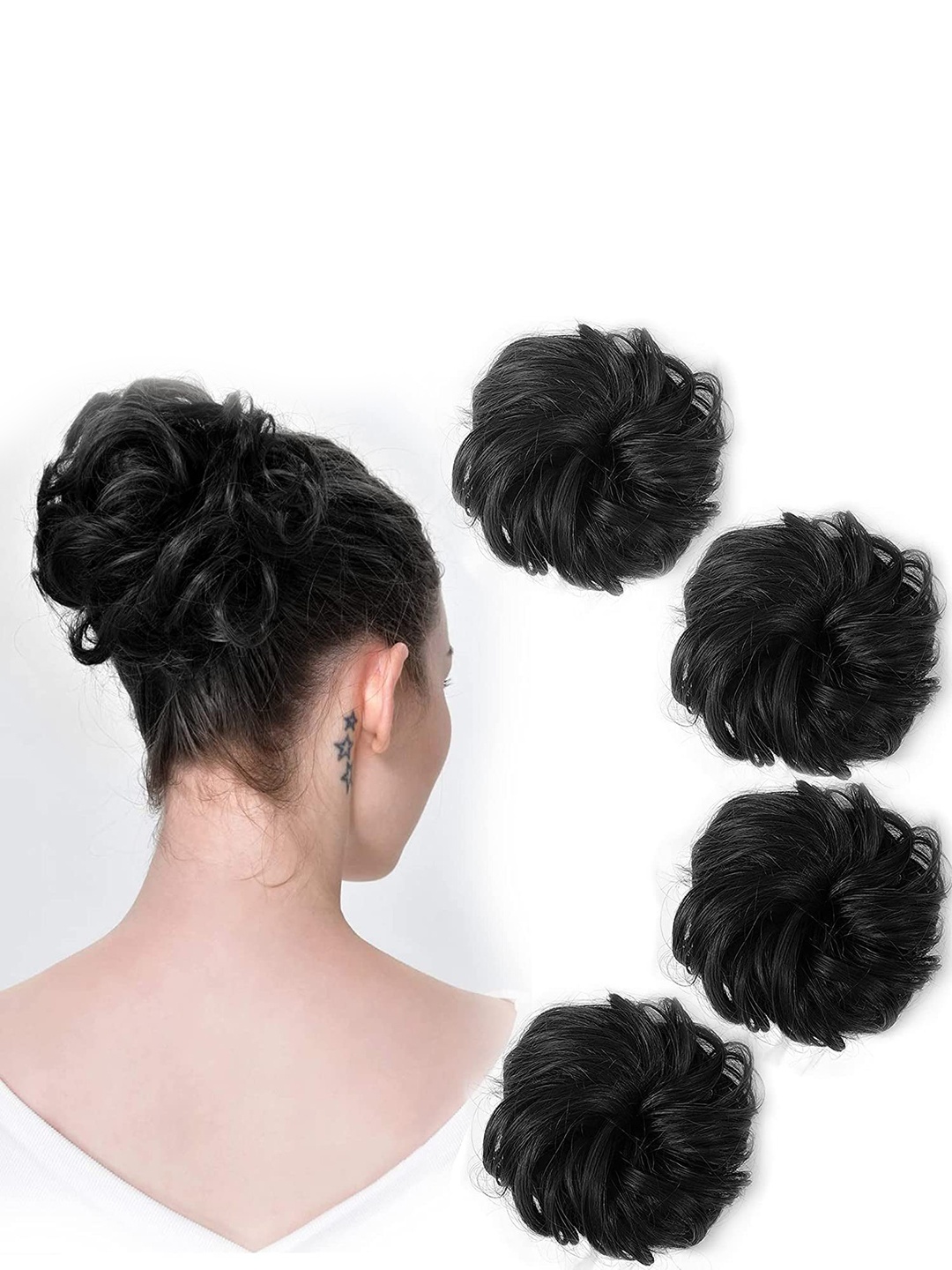 

CHRONEX Set Of 4 Messy Bun Hair Accessories Extension Hair, Black