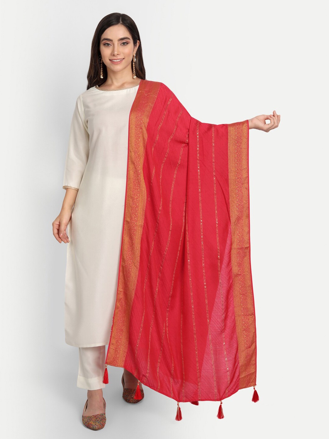 

amraoo Art Silk Dupatta with Sequinned, Red