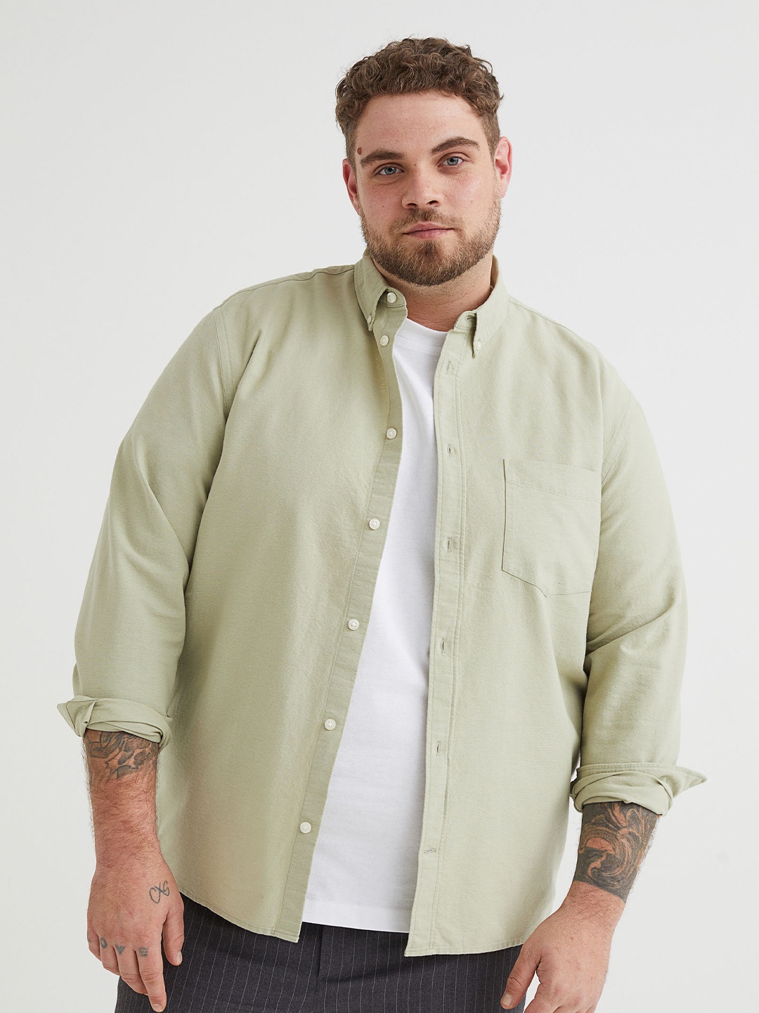 

H&M Men Regular Fit Oxford Shirt, Green