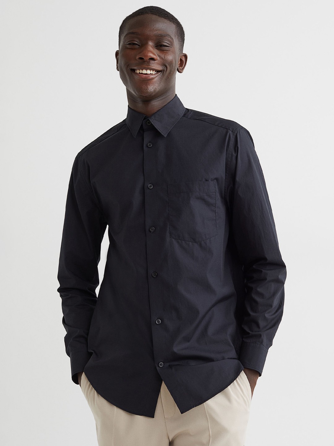 

H&M Regular Fit Cotton Shirt, Black