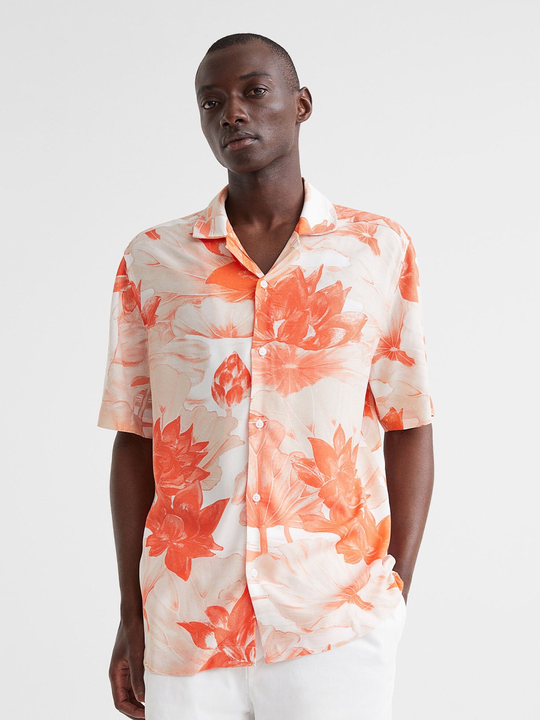 

H&M Men Patterned Resort Shirt, Orange