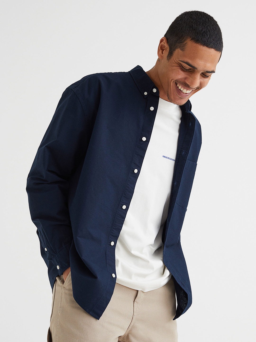 

H&M Men Relaxed Fit Oxford Shirt, Navy blue