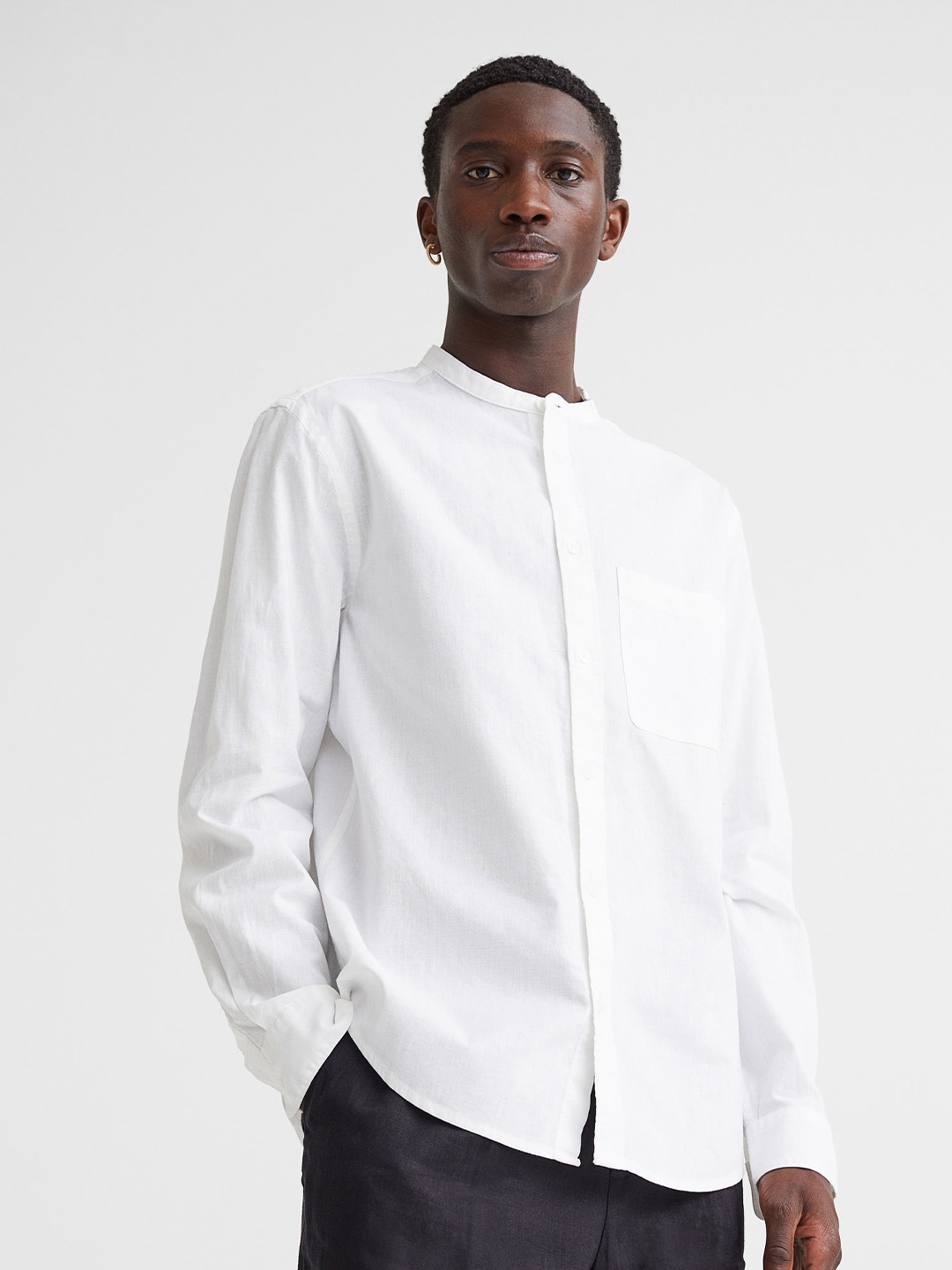 

H&M Linen-Blend Grandad Shirt, White