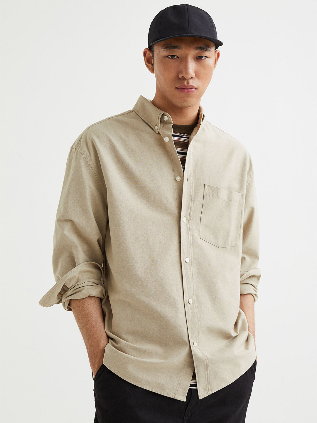 

H&M Men Relaxed Fit Oxford Shirt, Beige