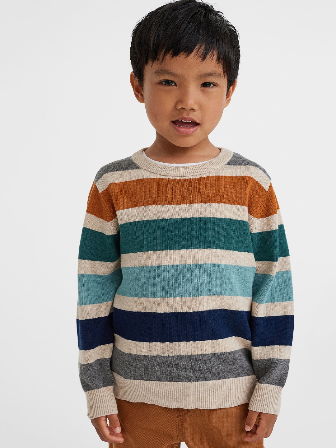 

H&M Boys Jacquard-Knit Cotton Jumper, Beige