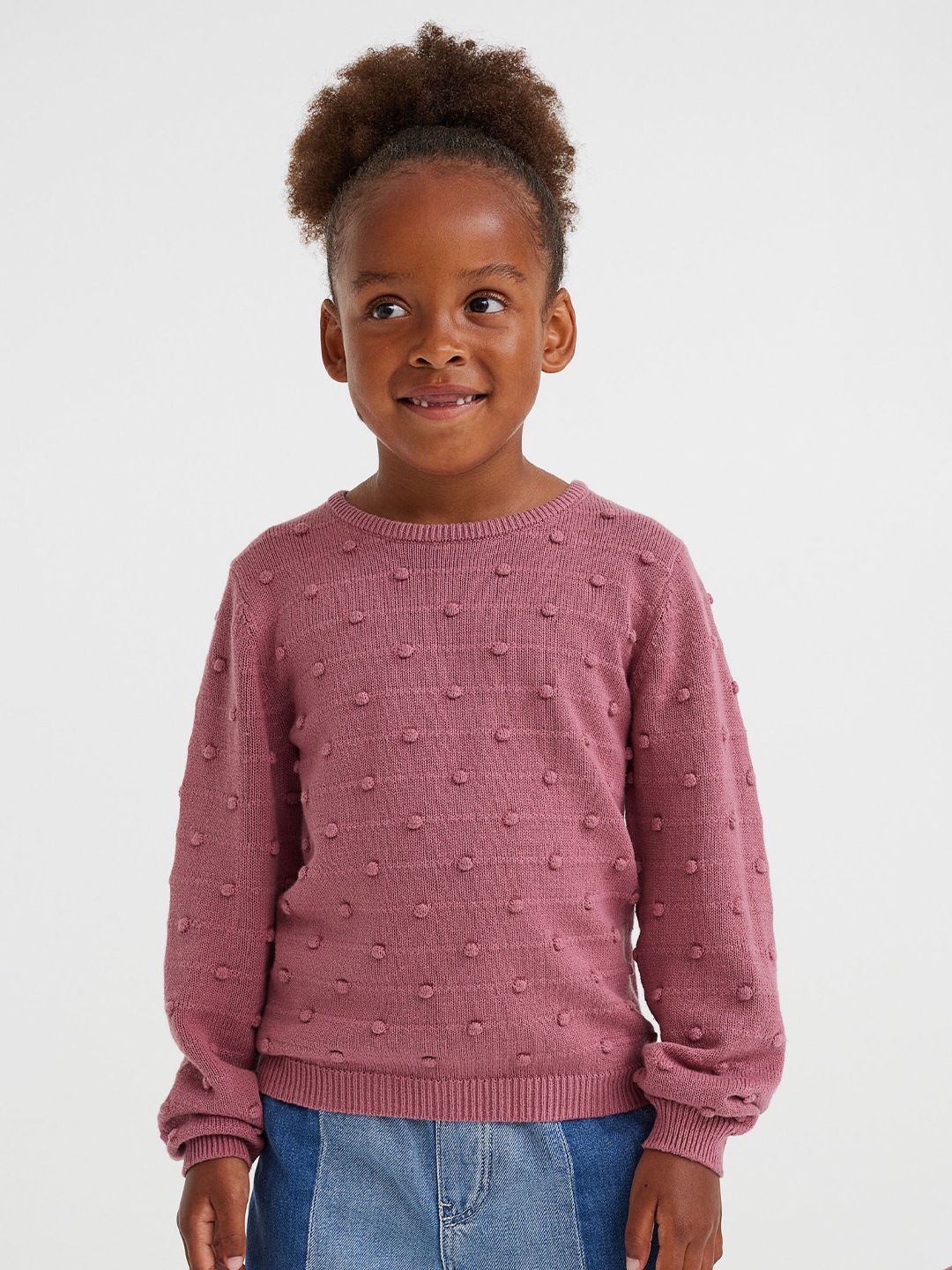 

H&M Girls Textured-Knit Jumper, Pink