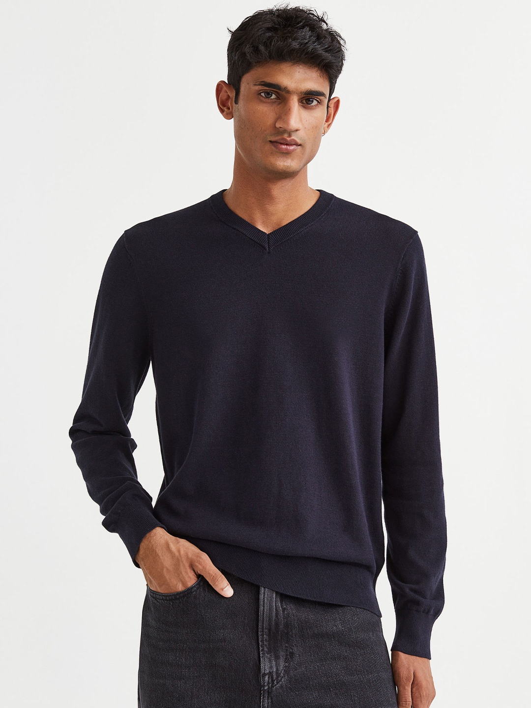 

H&M Men V-Neck Cotton Jumper, Blue