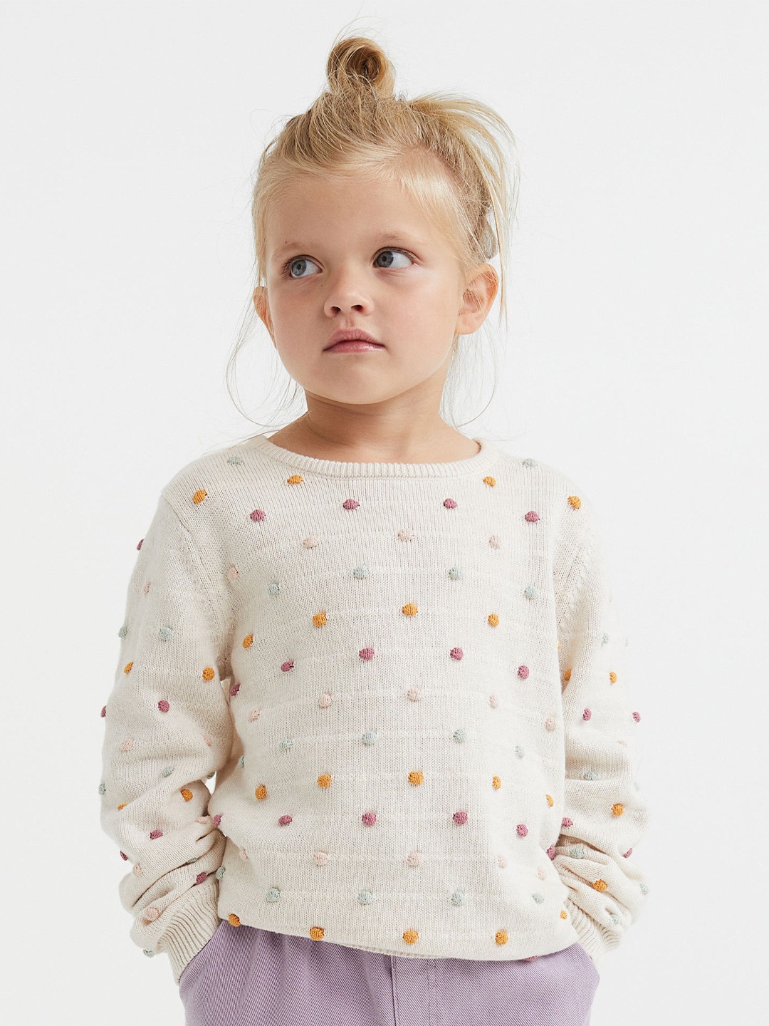 

H&M Girls Textured-Knit Jumper, White