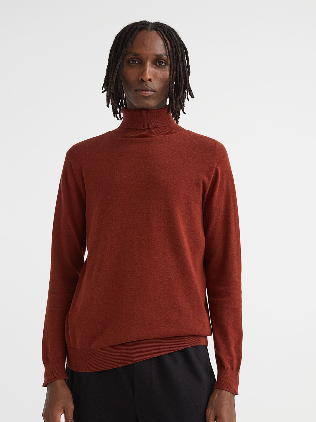

H&M Men Slim Fit Fine-Knit Polo-Neck Jumper, Brown