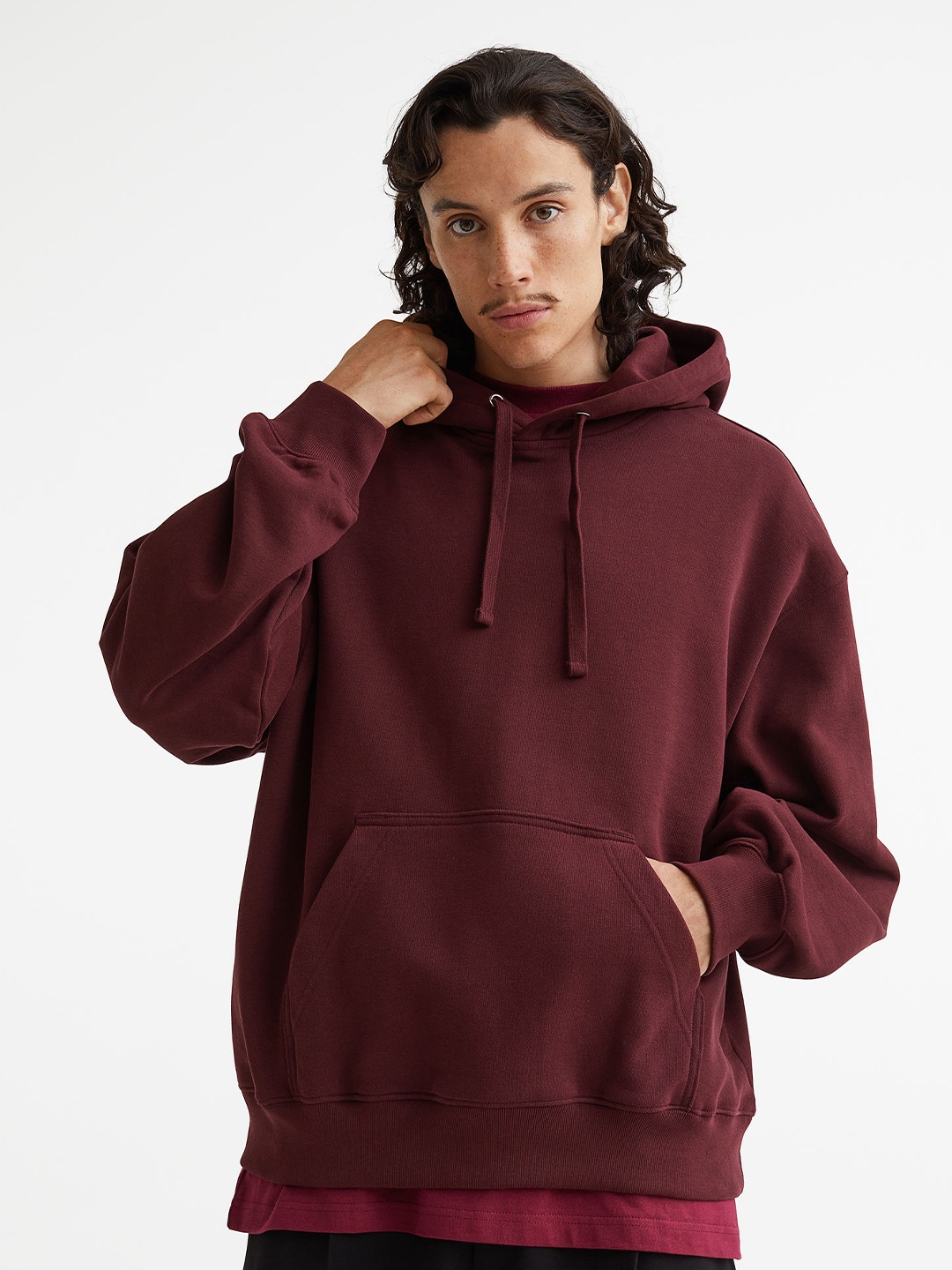 

H&M Men Oversized Fit Cotton Hoodie, Red