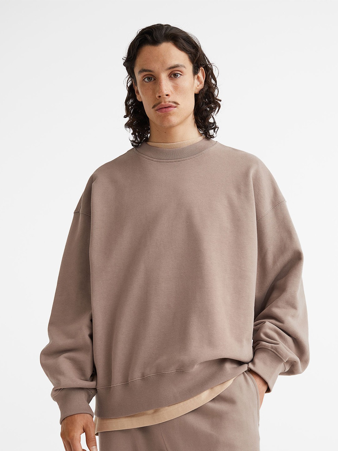 

H&M Men Oversized Fit Cotton Sweatshirt, Beige
