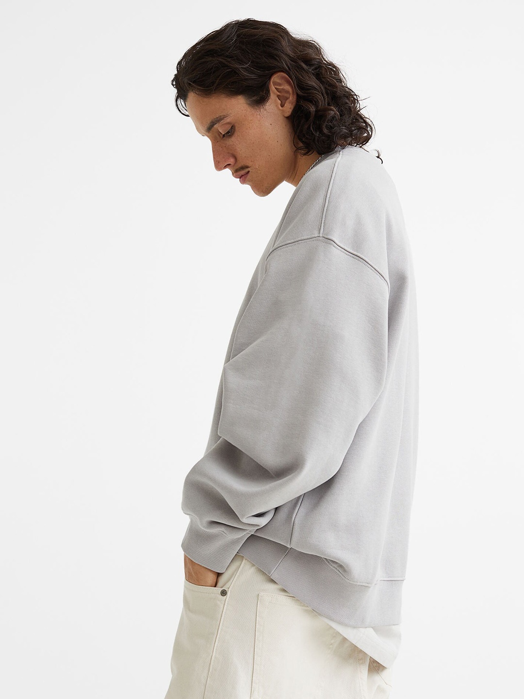 

H&M Men Oversized Fit Cotton Sweatshirt, Grey