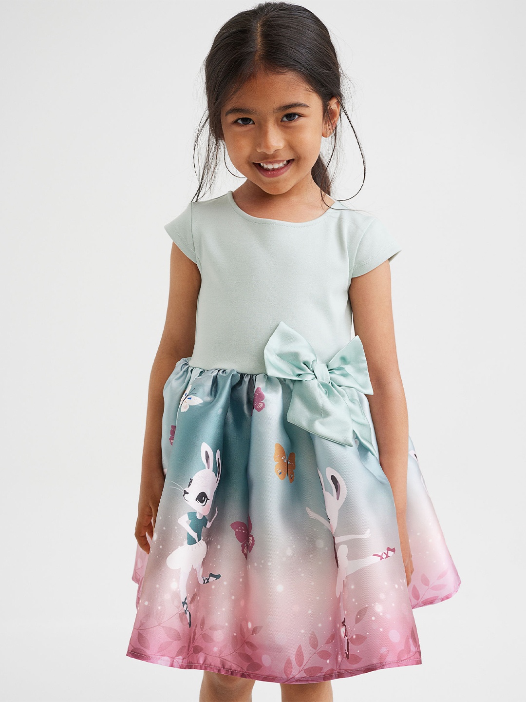 

H&M Girls Flared-Skirt Dress, Green