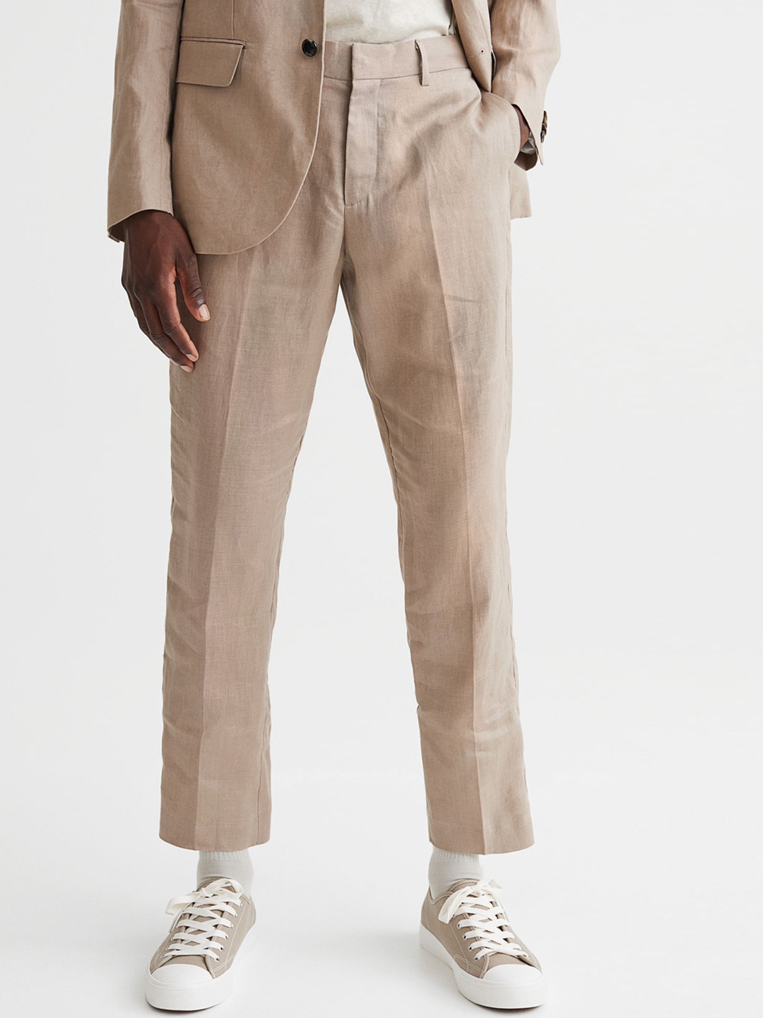 

H&M Men Linen Suit Trousers Slim Fit, Beige