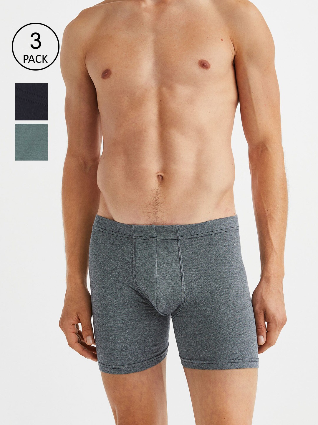 

H&M Men 3-Pack Mid Cotton Trunks 1031856003, Black