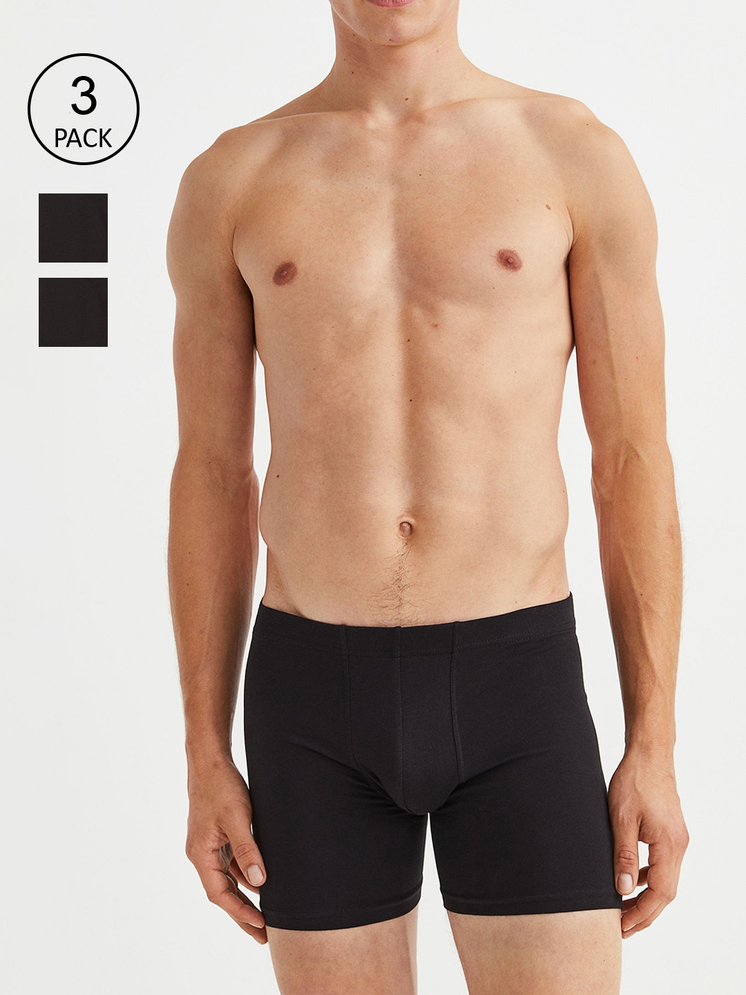 

H&M Men 3-Pack Mid Cotton Trunks 1031856001, Black