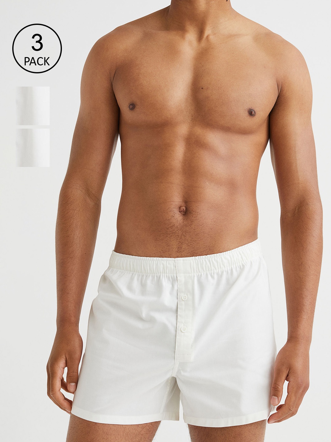 

H&M Men 3-Pack Woven Cotton Boxer Shorts, White