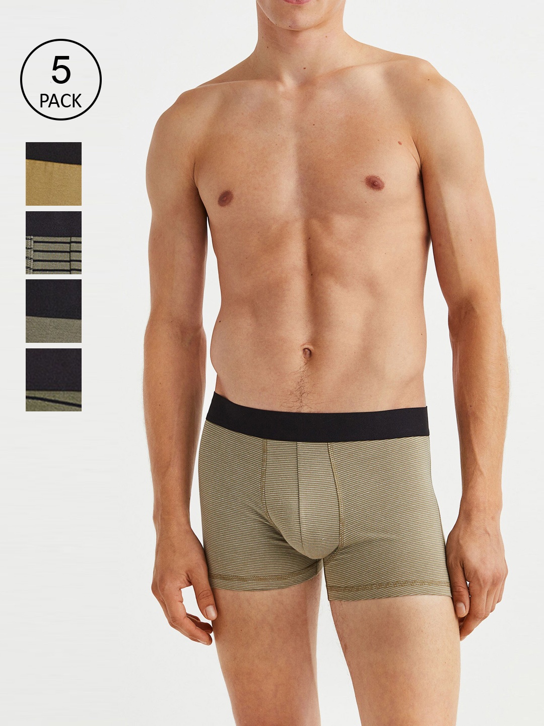 

H&M 5-Pack Short Cotton Trunks, Olive