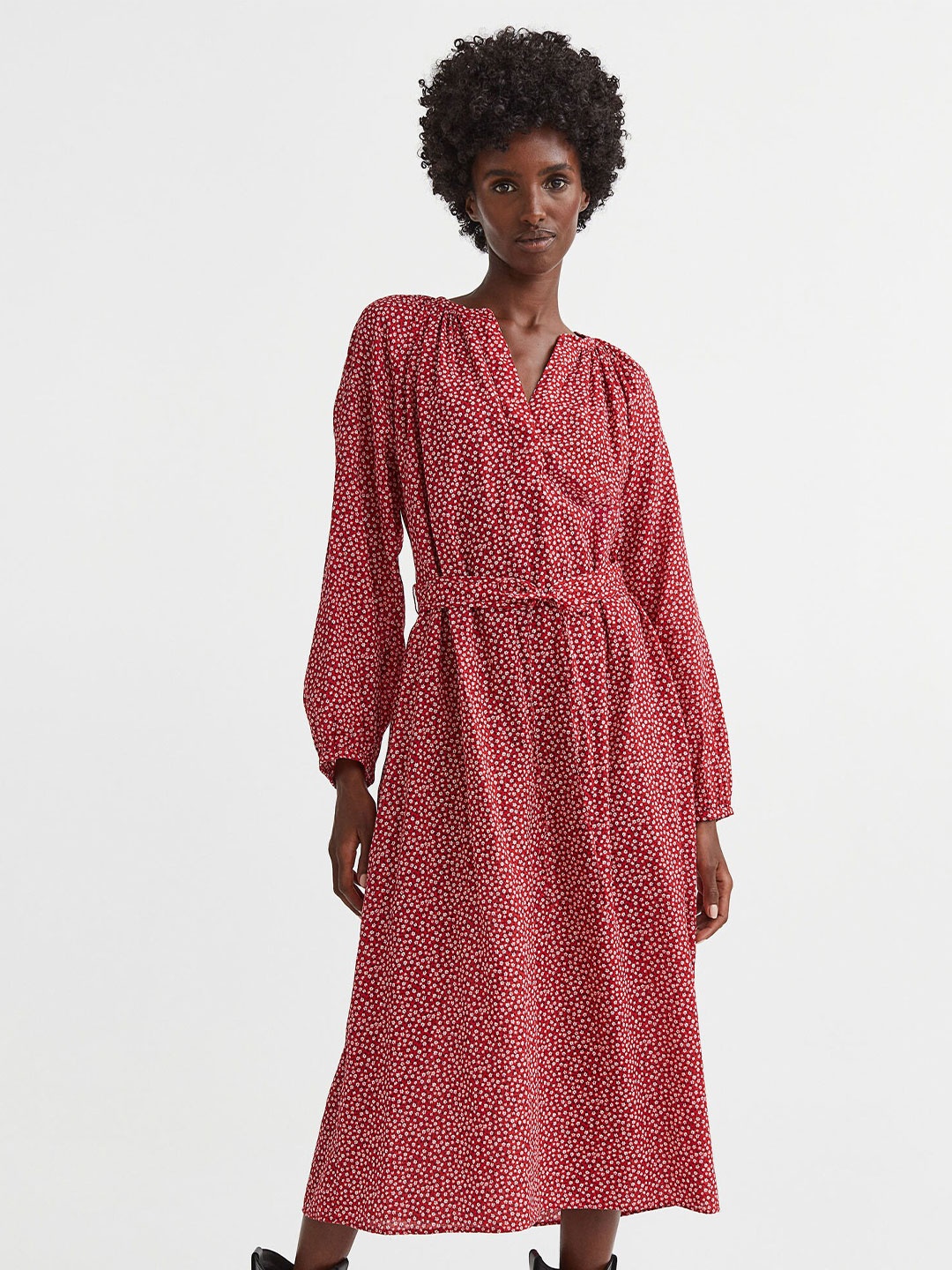 

H&M Women Balloon-Sleeved Dress, Red