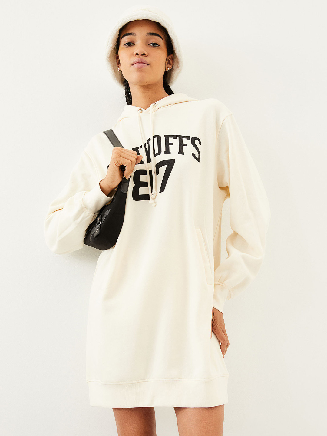 

H&M Women Hooded Sweatshirt Dress, Off white