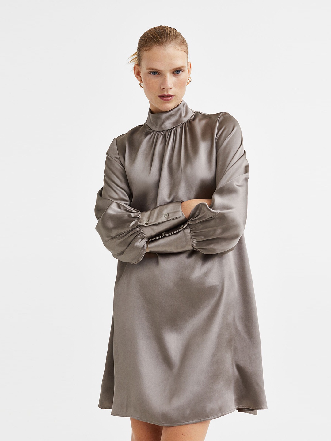 

H&M Women Satin Dress, Grey