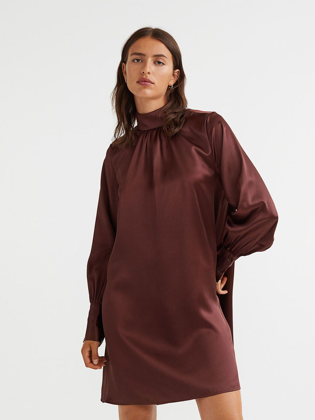 

H&M Women Satin Dress, Brown