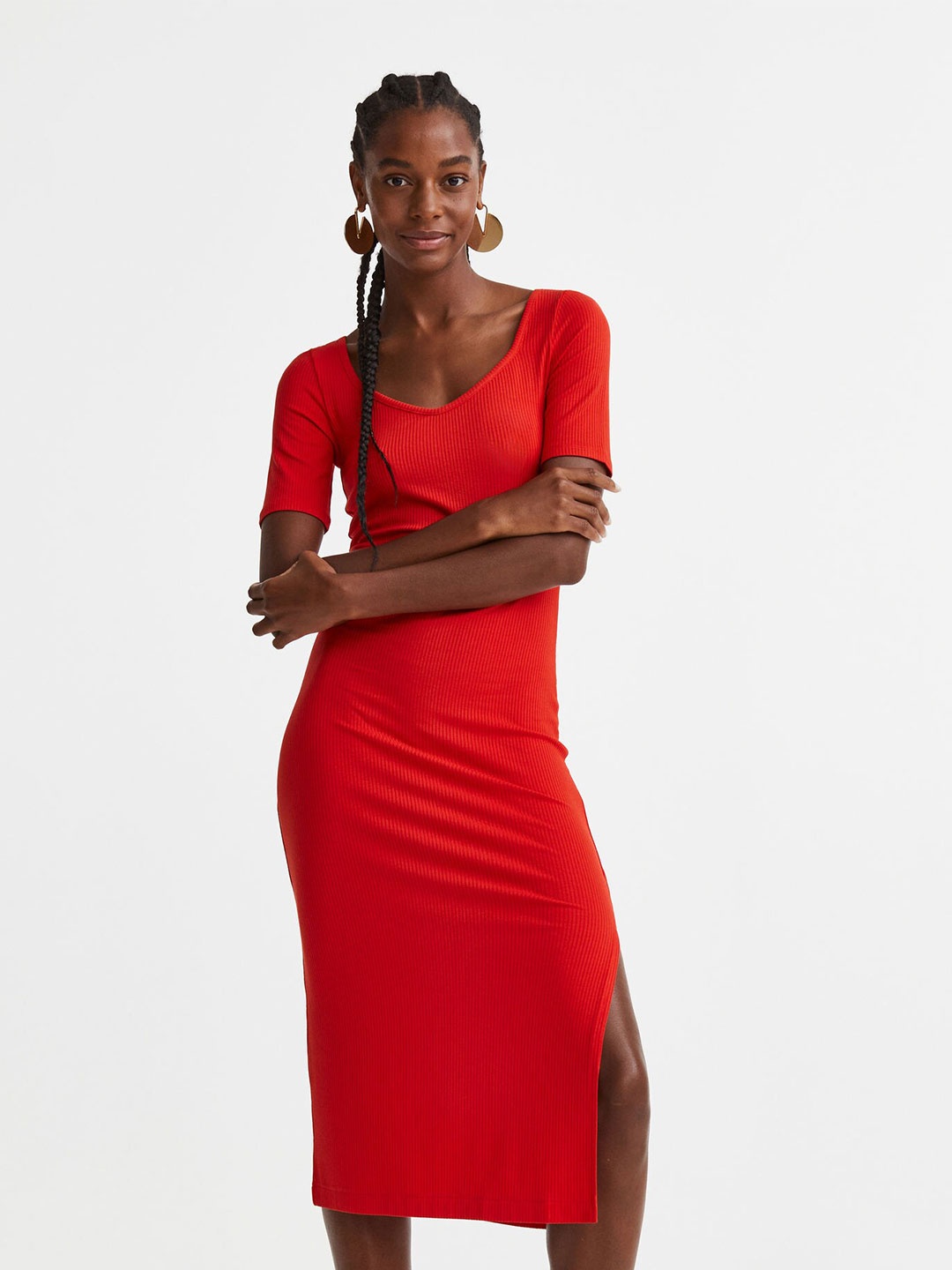 

H&M Ribbed Jersey Dress, Red