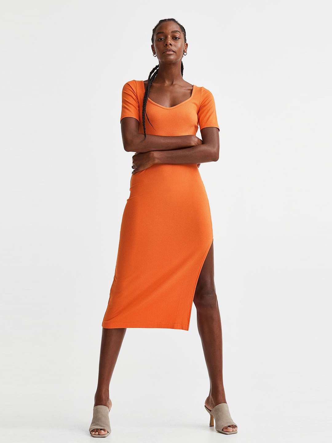 

H&M Women Ribbed Jersey Dress, Orange
