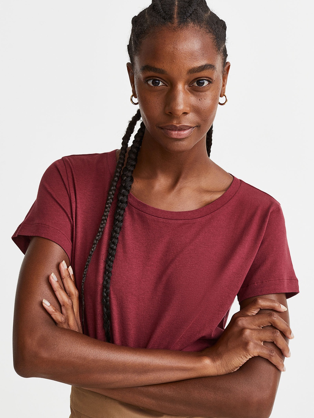 

H&M Women Cotton T-Shirt, Maroon