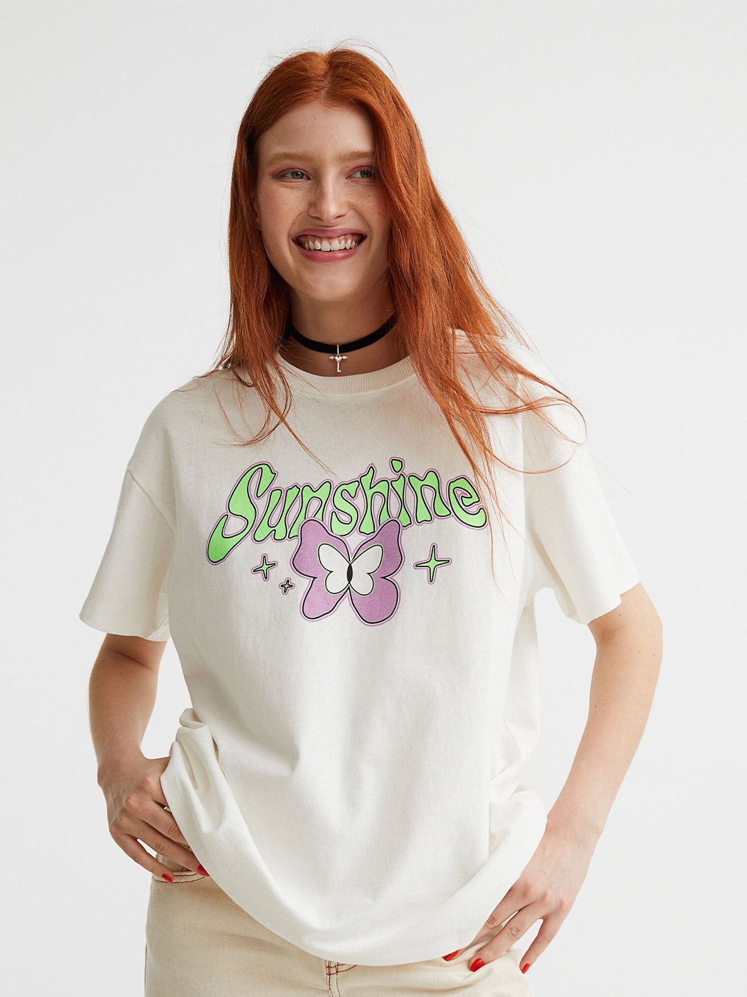 

H&M Oversized printed T-shirt, White