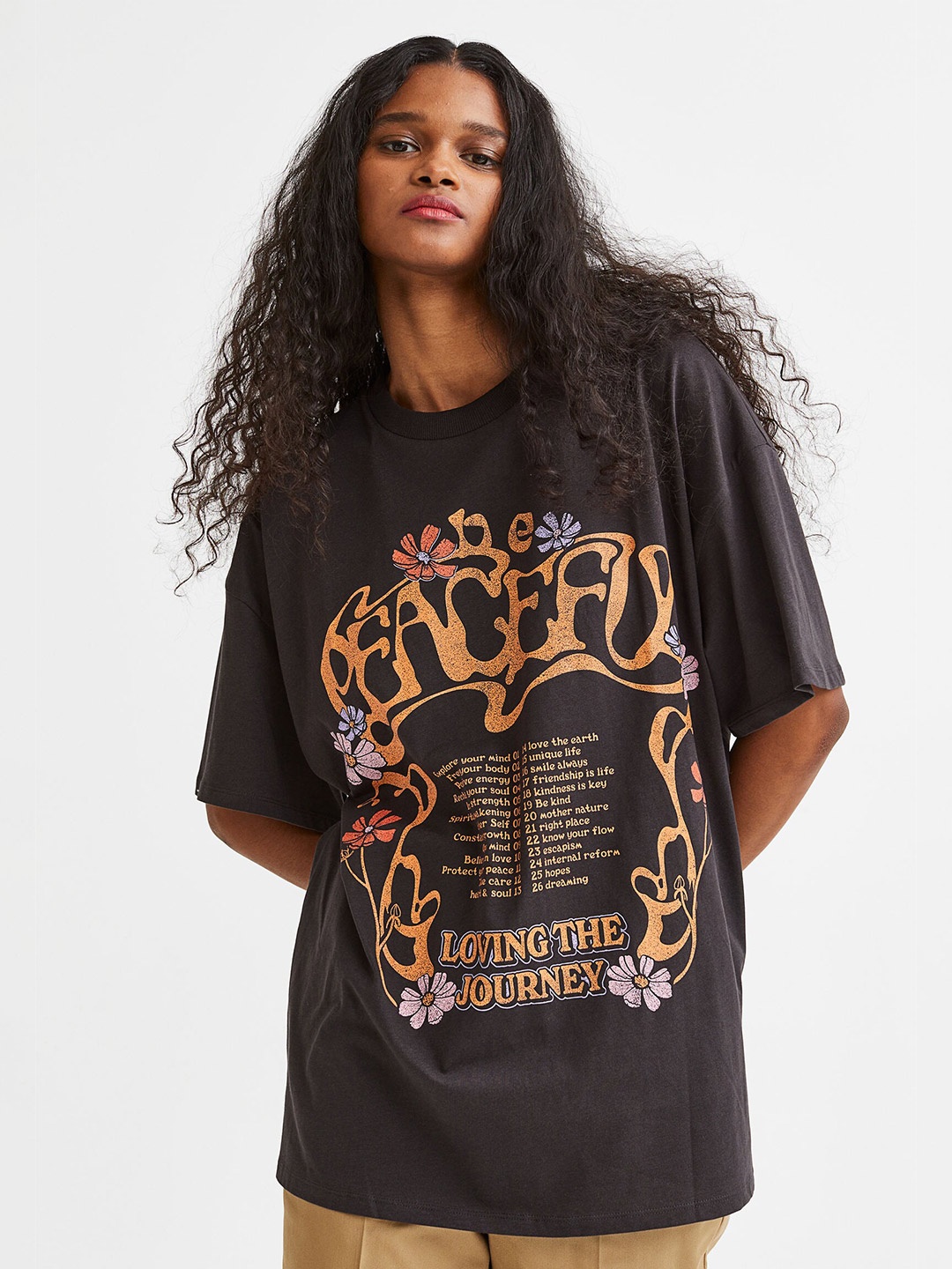 

H&M Oversized Printed T-Shirt, Black