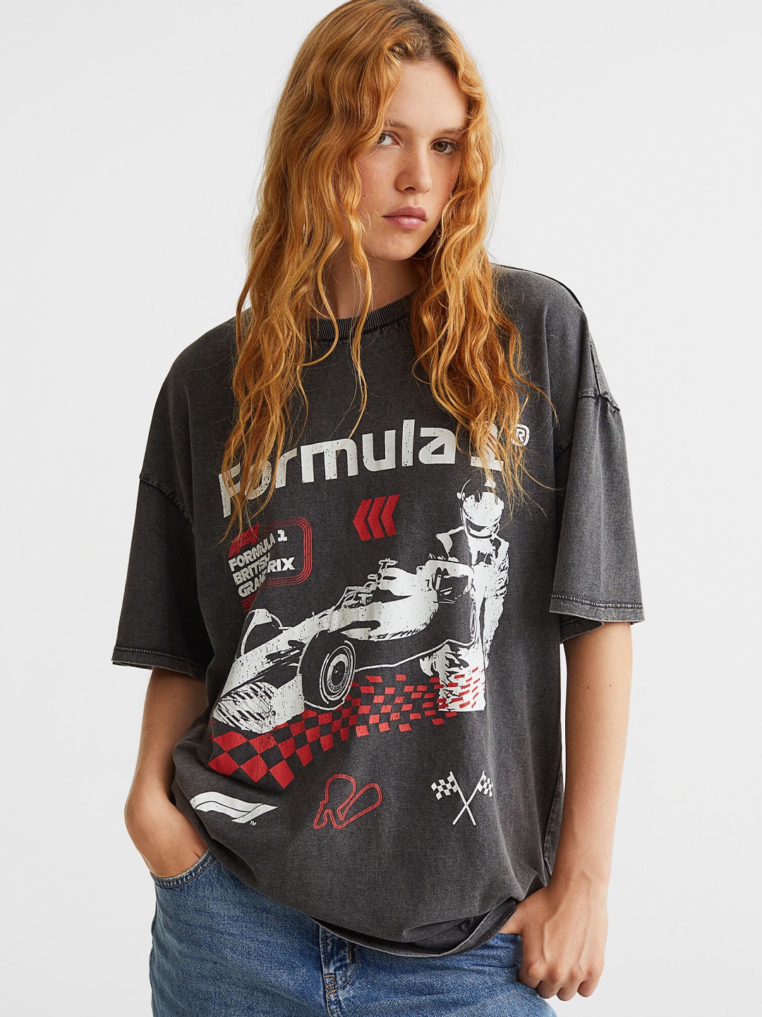 

H&M Women Printed T-Shirt, Black
