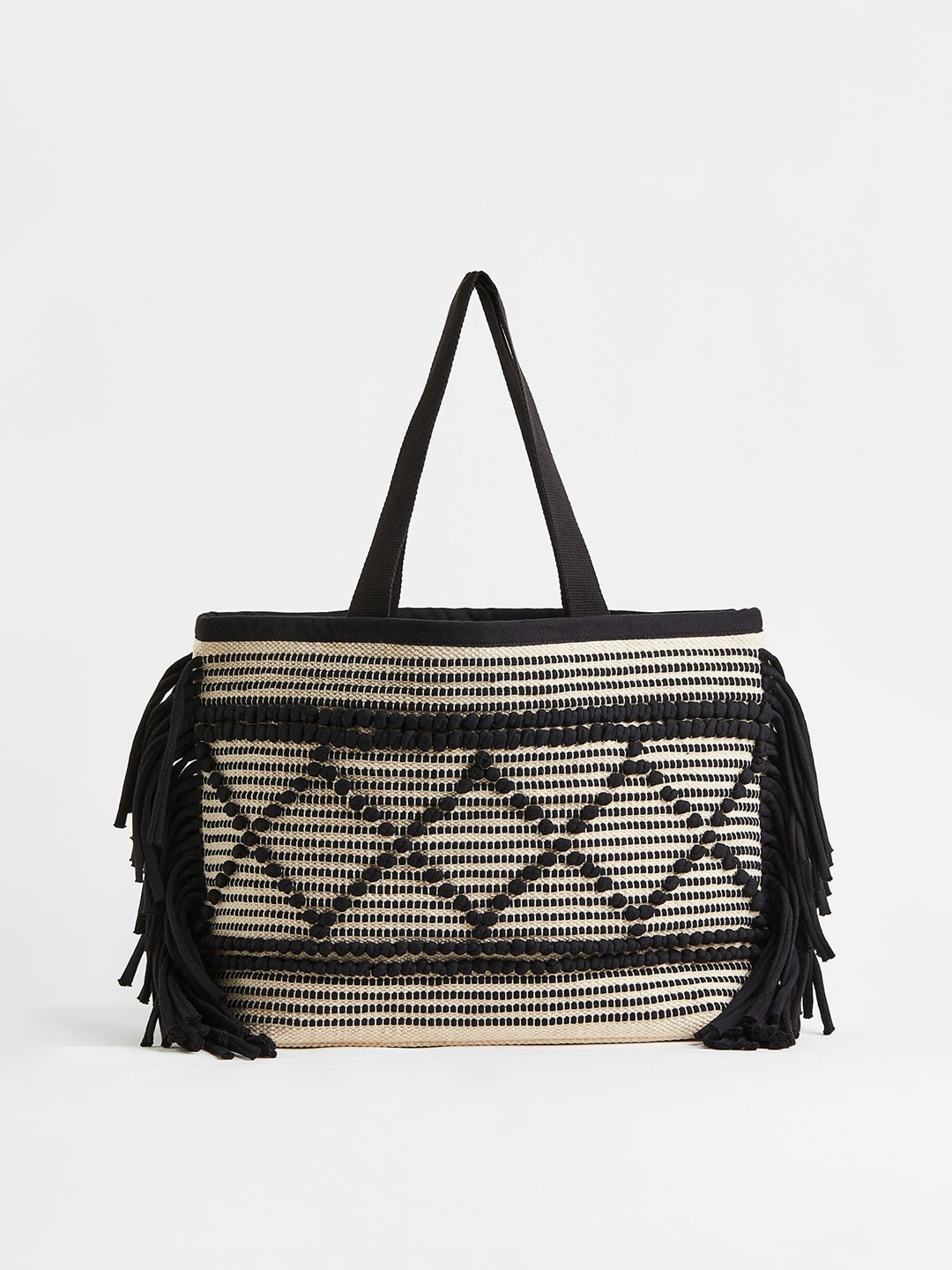 

H&M Jacquard-Weave Pure Cotton Shopper, Black